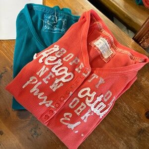 Aeropostale VINTAGE Button-Up Shirts in ORANGE and AQUA both SZ M